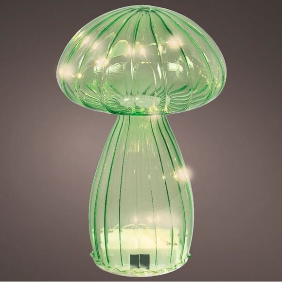 Lumineo Clear Green Glass Mushroom Decoration with Warm White Micro LEDs Small - Picture 1 of 9